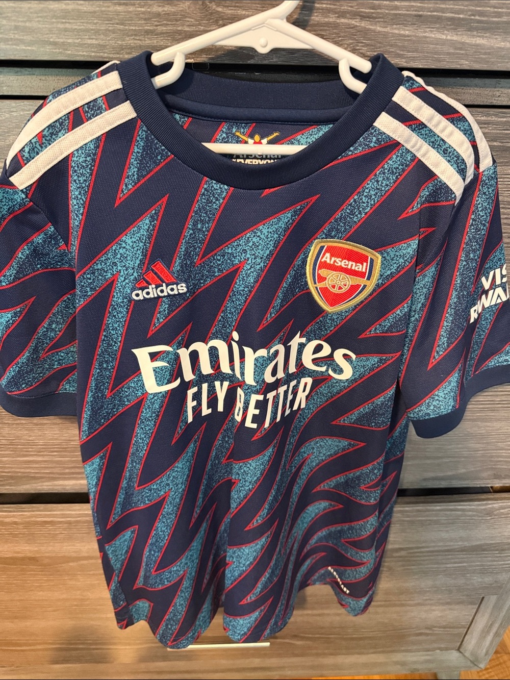 adidas Kids Navy Blue Football Jersey with Red and Light Blue Accents